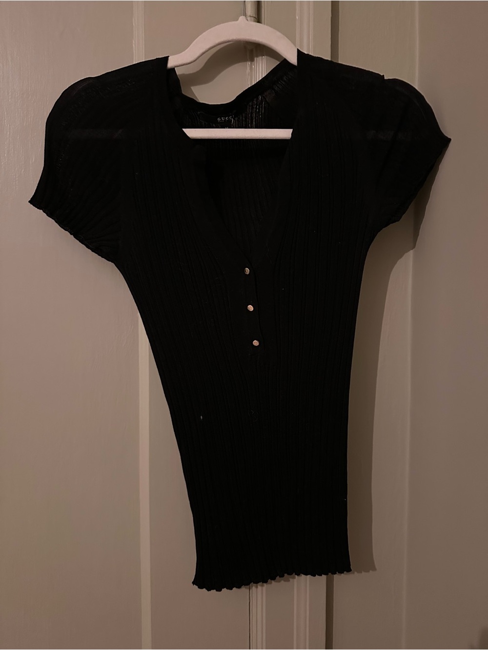 Gucci Black Ribbed Short-Sleeve Henley Top